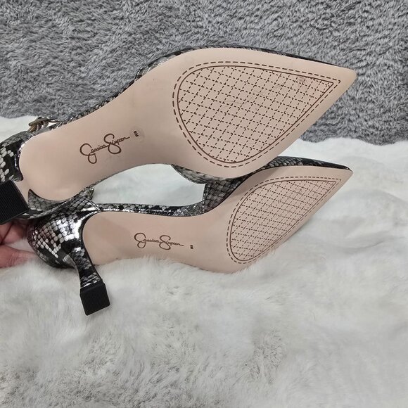 Jessica Simpson Silver Metallic Snake Print Heels Pump Ankle Strap NEW Sizes - Picture 9 of 15